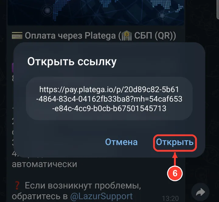 Telegram спросит, открыть ли ссылку, — нажмите «Открыть».